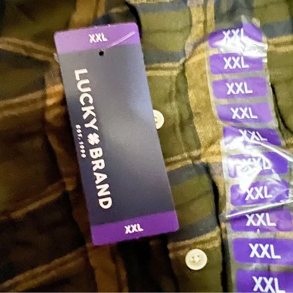 😻NWT Lucky Brand Plaid Flannel Shirt Long Sleeves Green Plaid - Picture 3 of 3